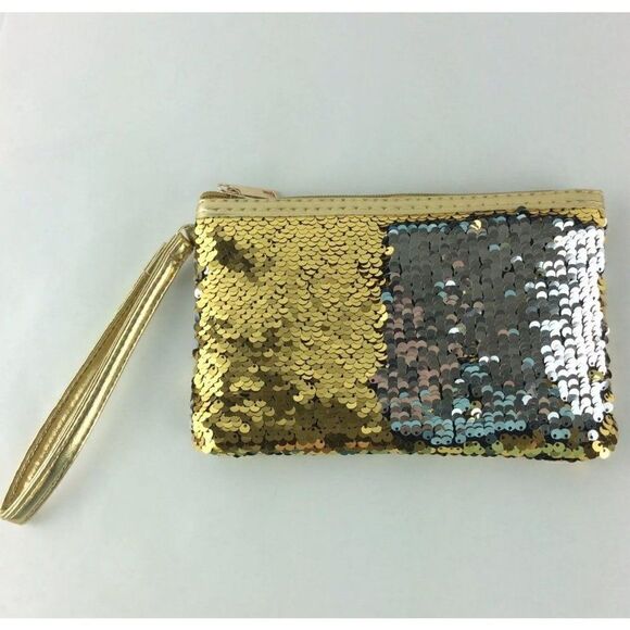 Women's Gold Wristlet Flip Sequin Coin Purse Cosmetic Bag NWT - Picture 4 of 9